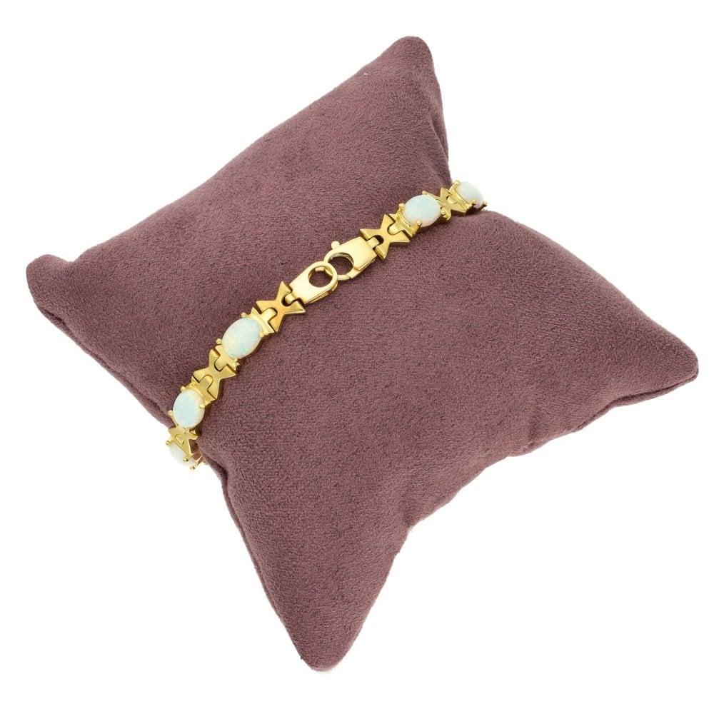 Ladies 14ct Yellow Gold Opal Bracelet - 7.5" - 14.8g