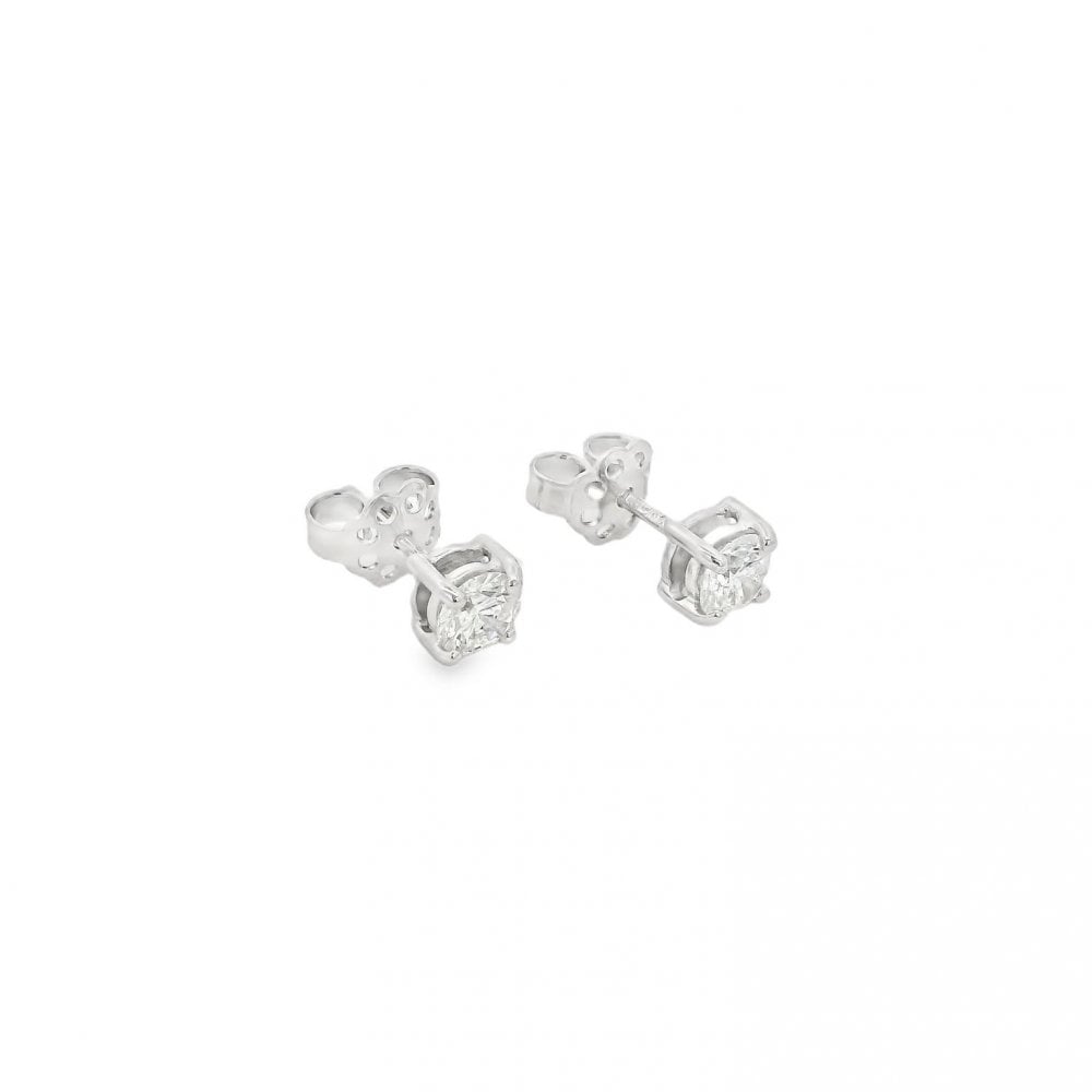 Ladies 18ct White Gold Diamond Stud Earrings - 1.00ct