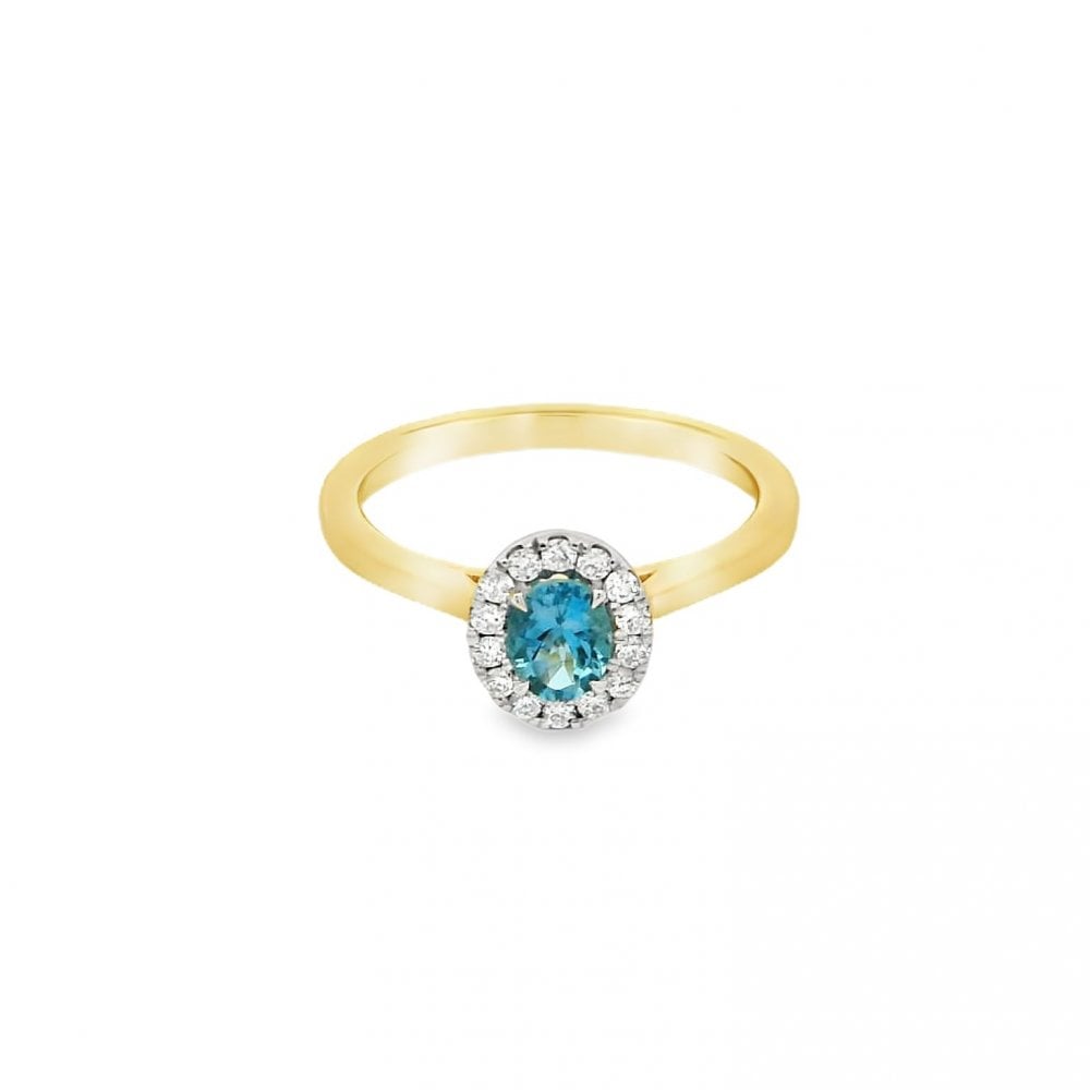 18ct Yellow Gold Aquamarine & Diamond Cluster Ring - 0.14ct