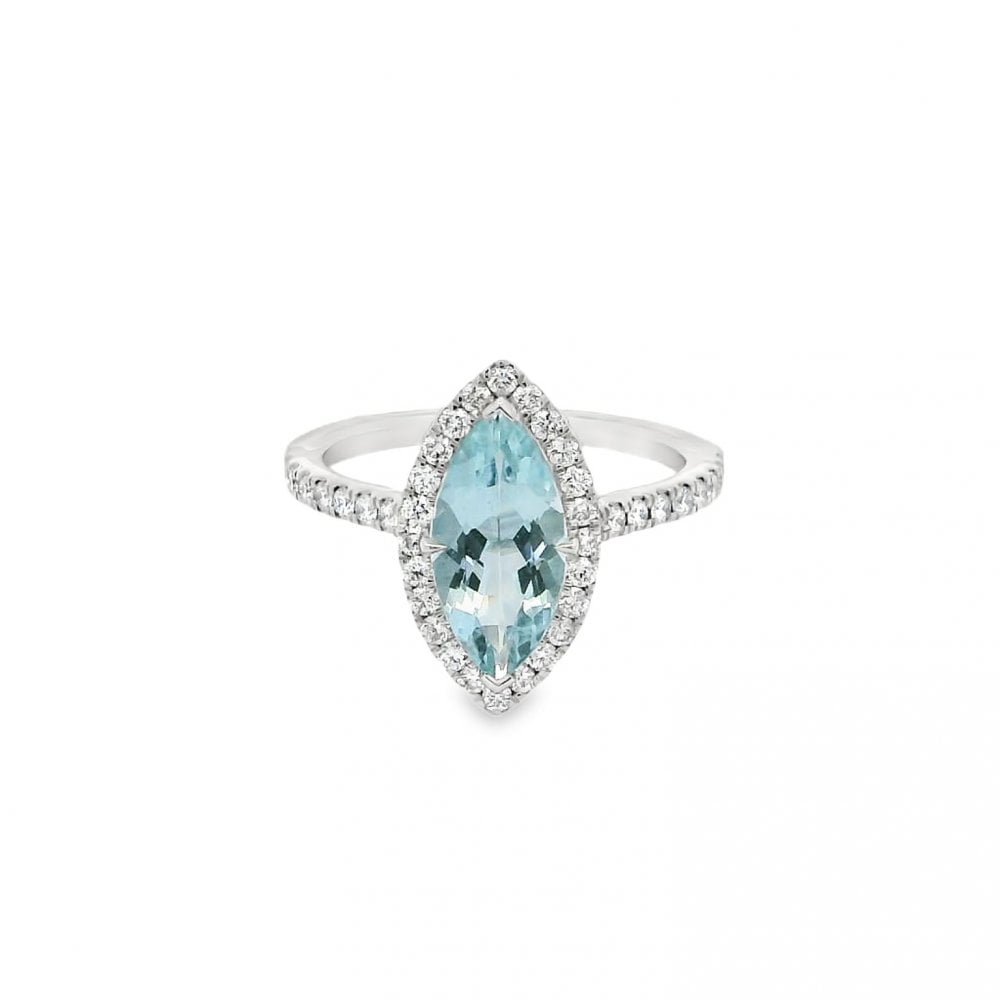 950 Platinum Aquamarine & Diamond Cluster Ring - Size M - 0.50ct