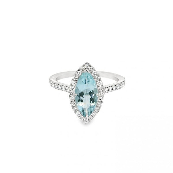 950 Platinum Aquamarine & Diamond Cluster Ring - Size M - 0.50ct