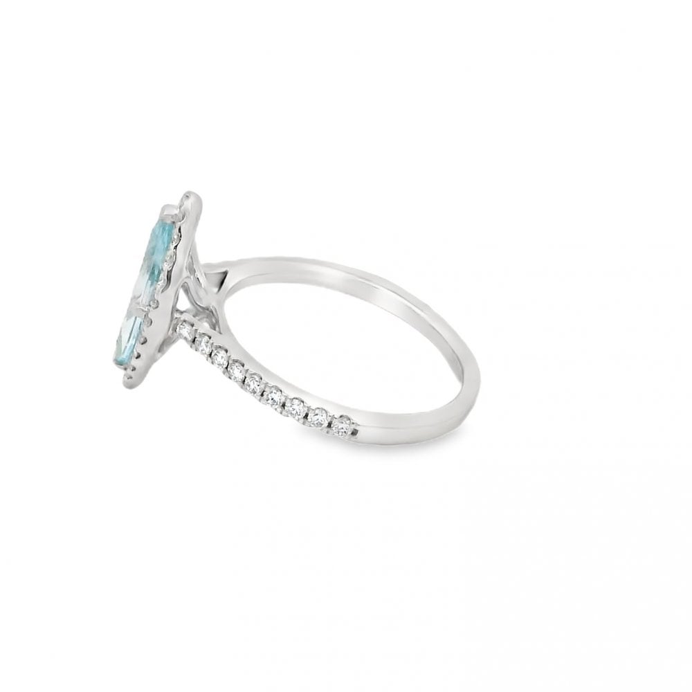 950 Platinum Aquamarine & Diamond Cluster Ring - Size M - 0.50ct