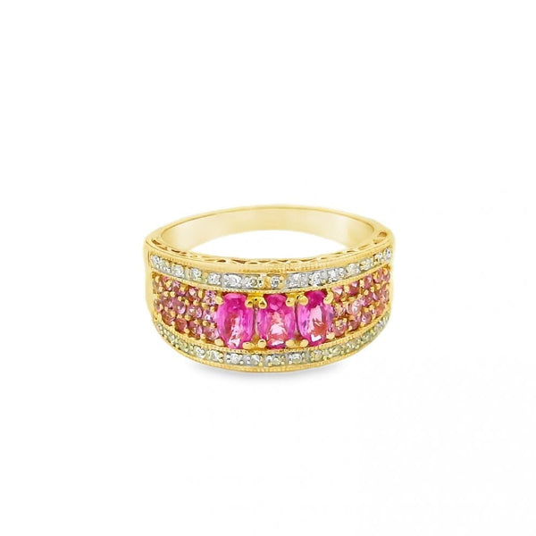 Ladies 18ct Yellow Gold Diamond & Pink Sapphire Ring - 0.30ct