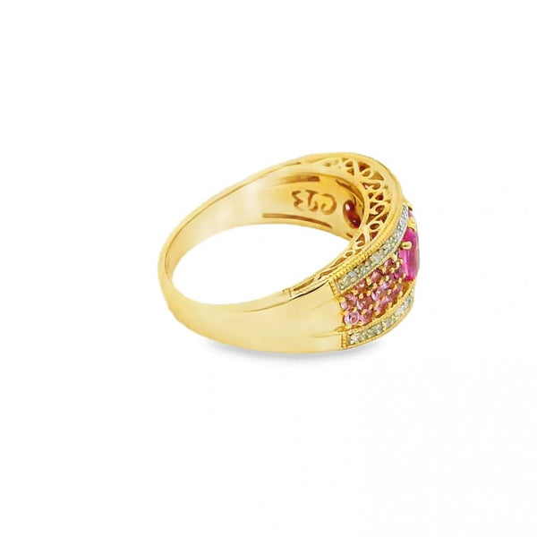Ladies 18ct Yellow Gold Diamond & Pink Sapphire Ring - 0.30ct