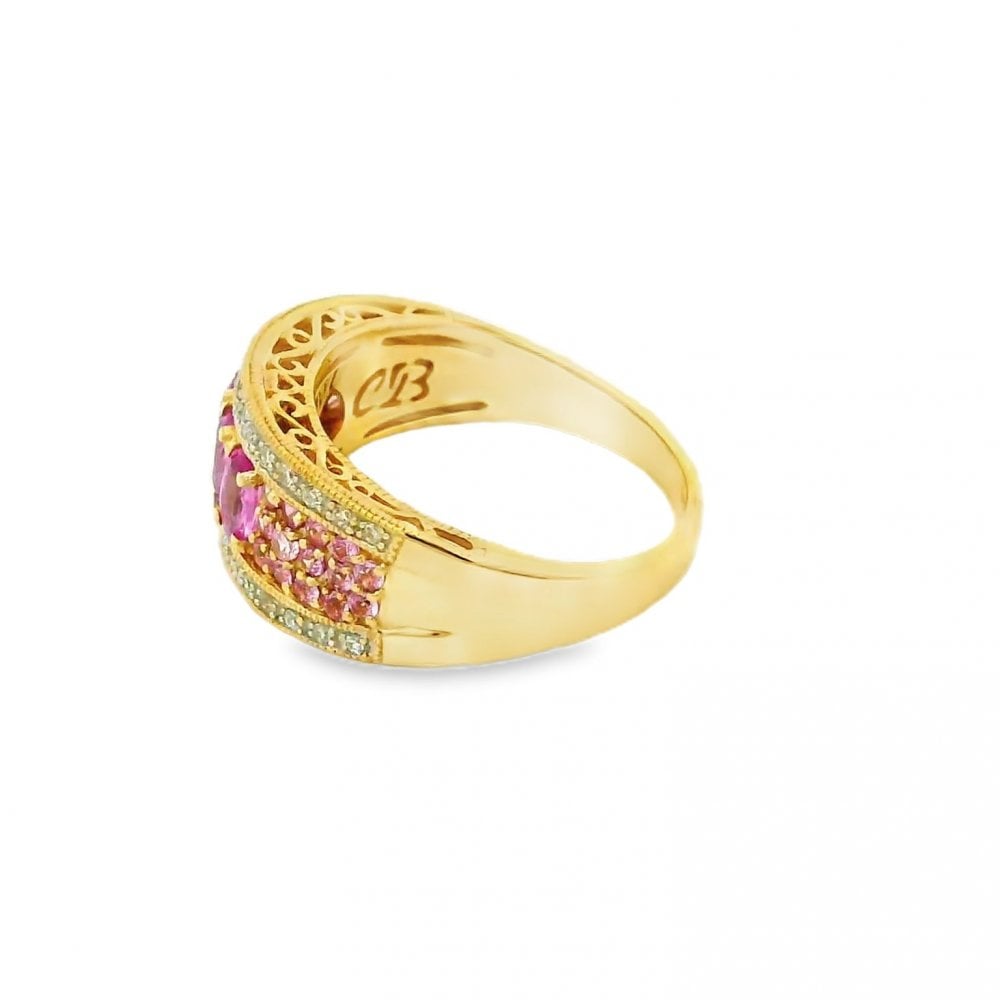 Ladies 18ct Yellow Gold Diamond & Pink Sapphire Ring - 0.30ct