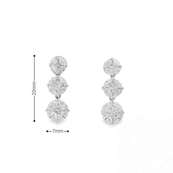 14ct White Gold Diamond Cluster Drop Earrings - 1.50ct