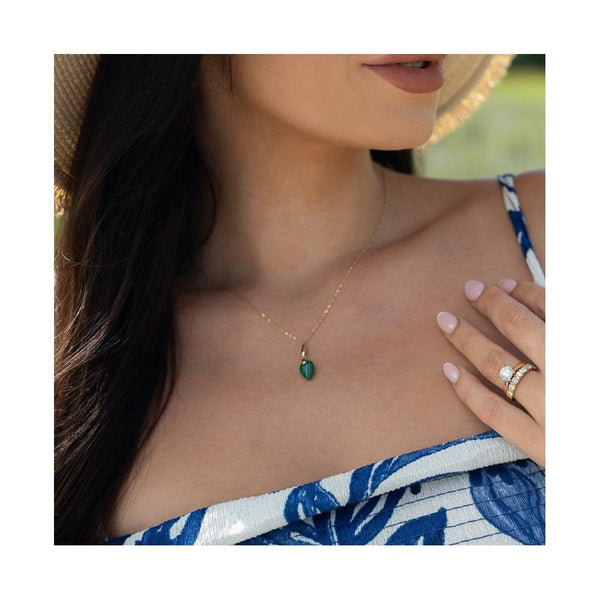 9ct Yellow Gold Malachite & Diamond Pendant & Necklace - 16/18"