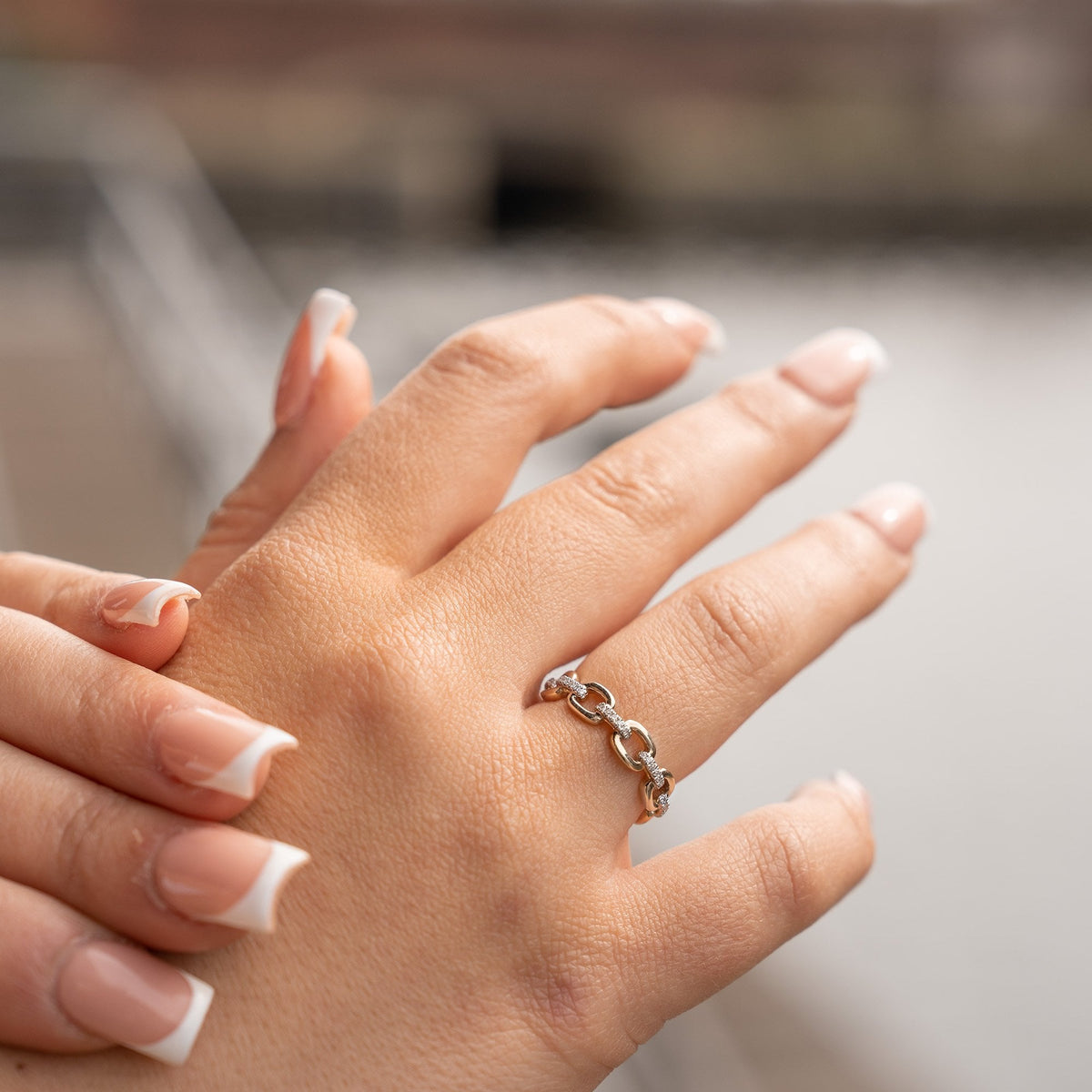 Ladies 9ct Yellow Gold Diamond Set Bar And Open Link Ring
