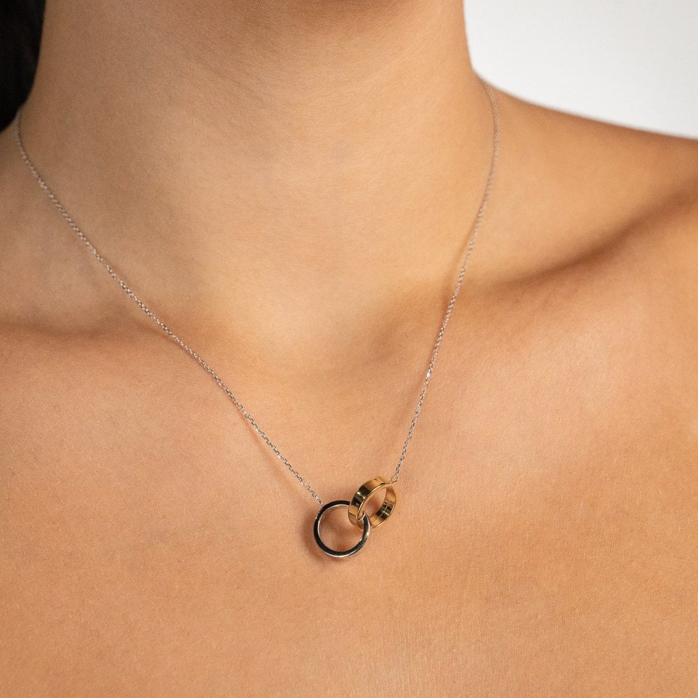 9ct Yellow & White Gold Double Hoop Pendant & Necklace - 17"