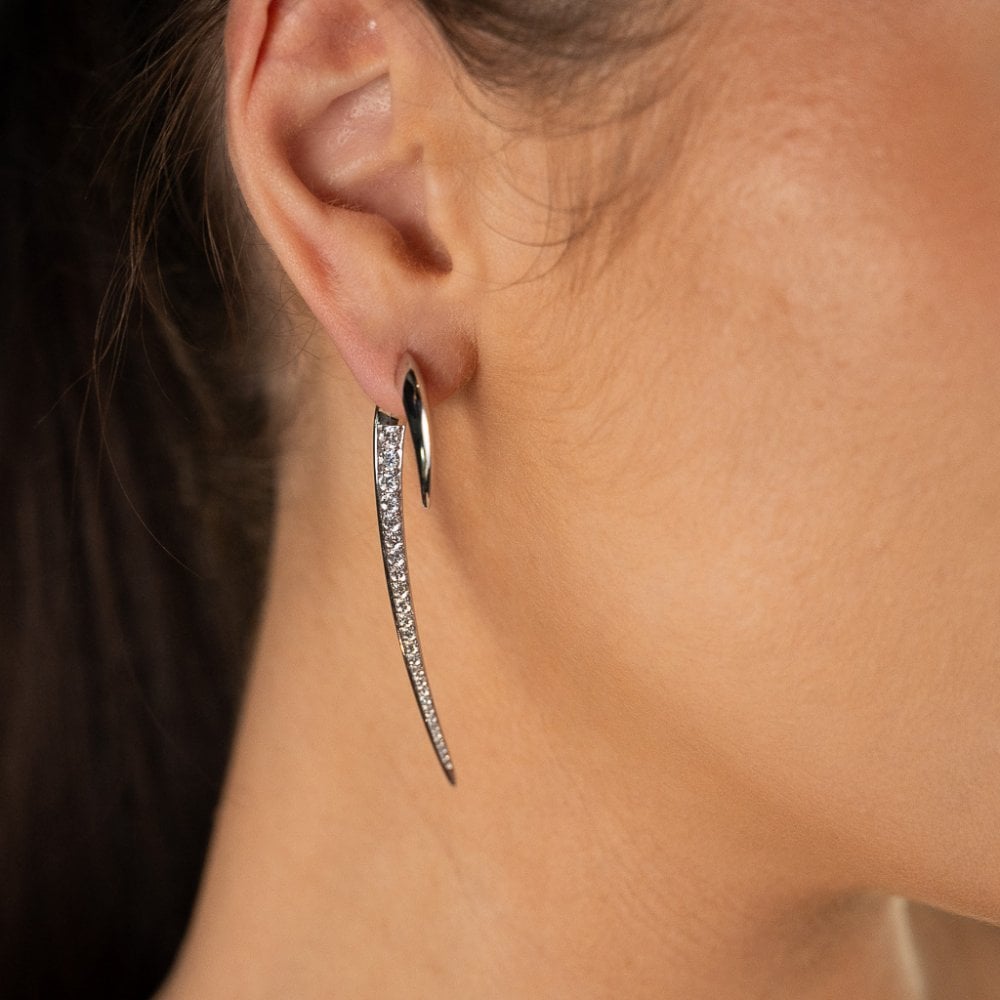 Hook Fine Large Earrings - 18ct White Gold & Diamond