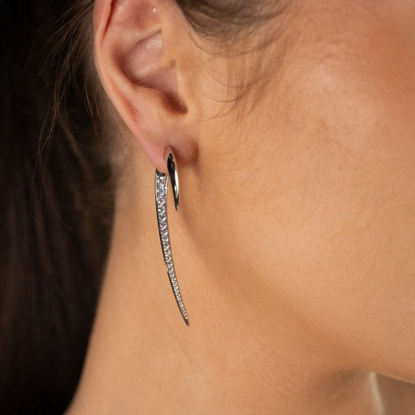 Hook Fine Large Earrings - 18ct White Gold & Diamond
