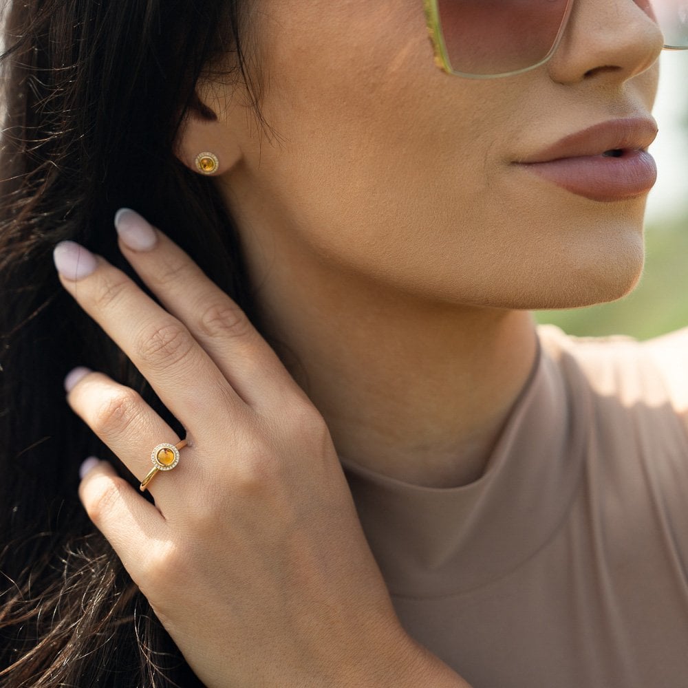 Ladies 18ct Yellow Gold Citrine And Diamond Cluster Ring -0.06ct