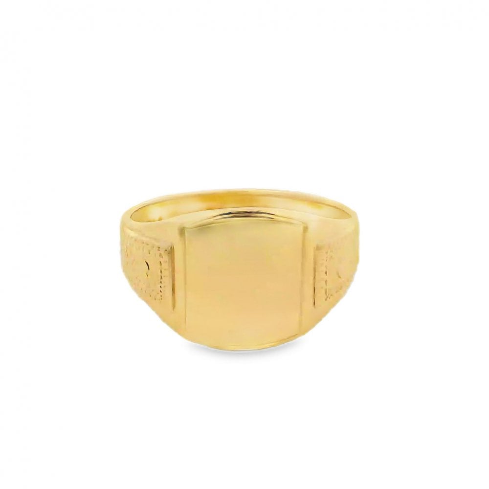 Gents 9ct Yellow Gold Cushion Signet Ring - Size Q - 12mm