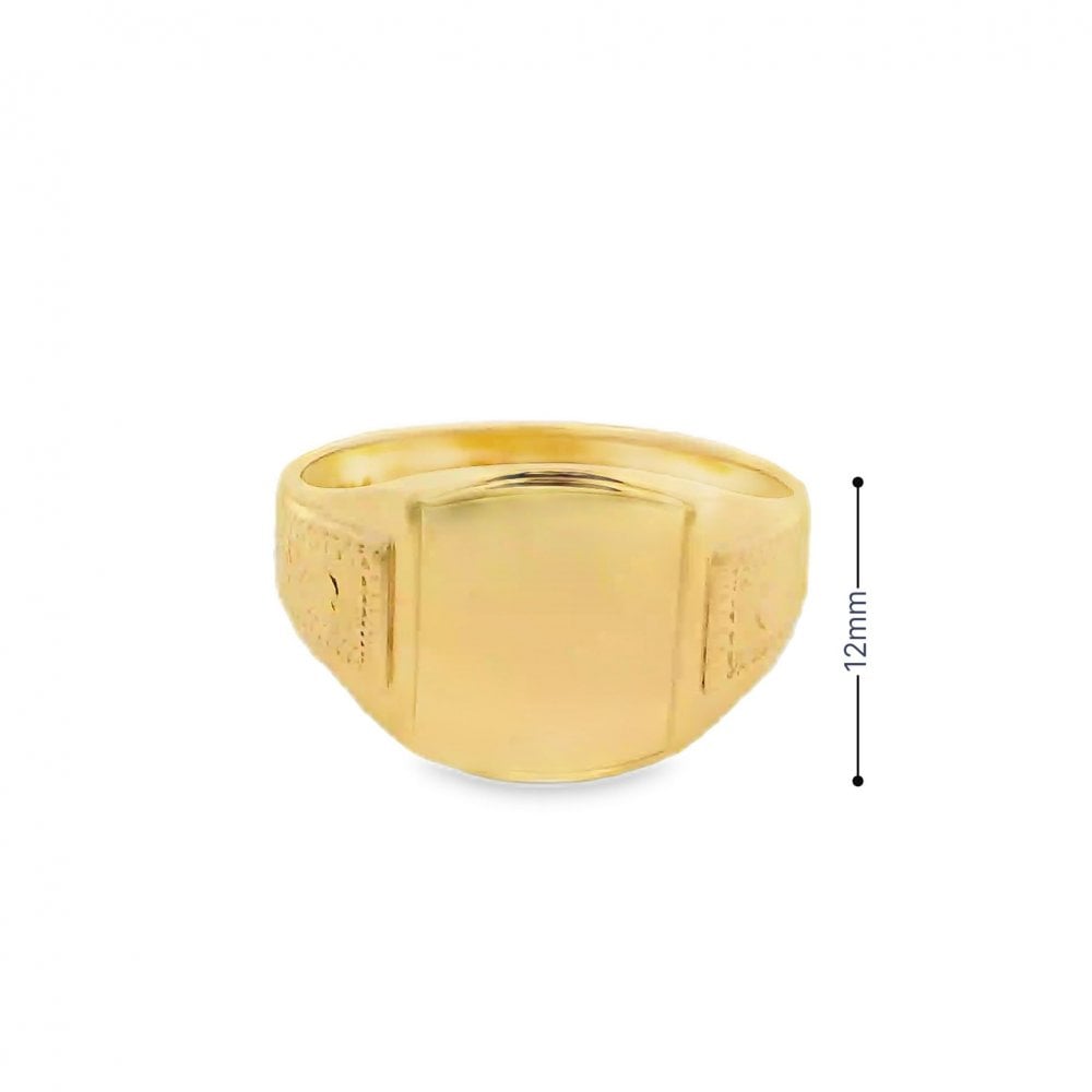 Gents 9ct Yellow Gold Cushion Signet Ring - Size Q - 12mm