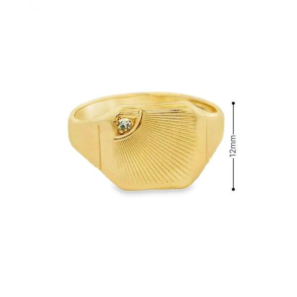 Gents 9ct Yellow Gold Diamond Signet Ring - Size R - 12mm