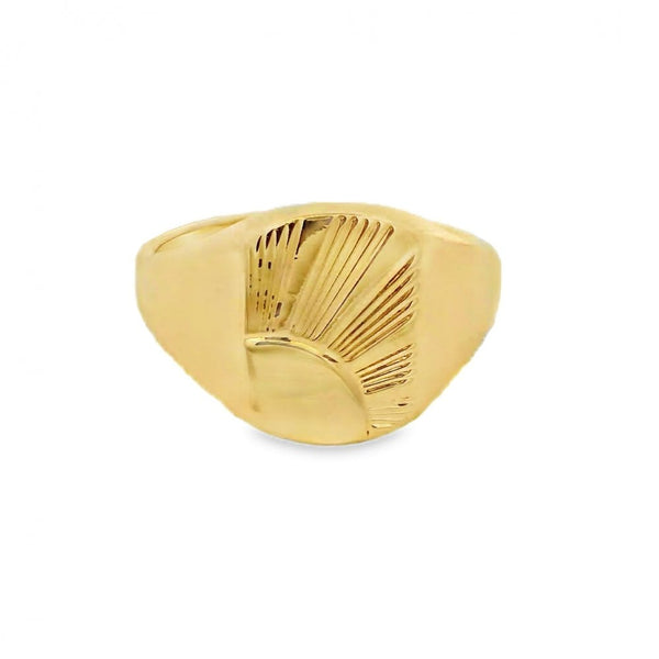 9ct Yellow Gold Sunray Patterned Signet Ring - Size U - 15mm