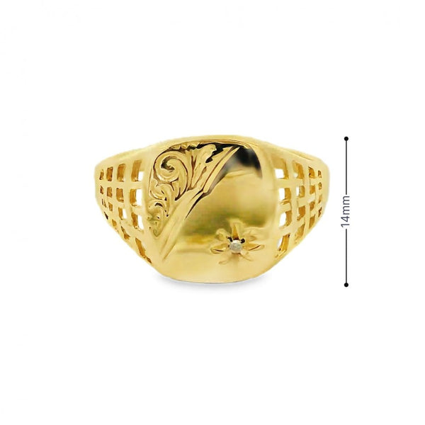Gents 9ct Yellow Gold Diamond Signet Ring - Size U½ - 14mm