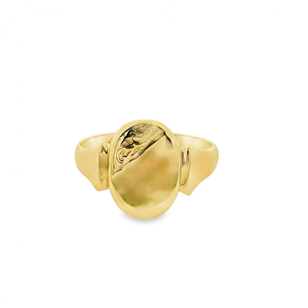 Gents 9ct Yellow Gold Oval Signet Ring - Size Q½ - 14mm