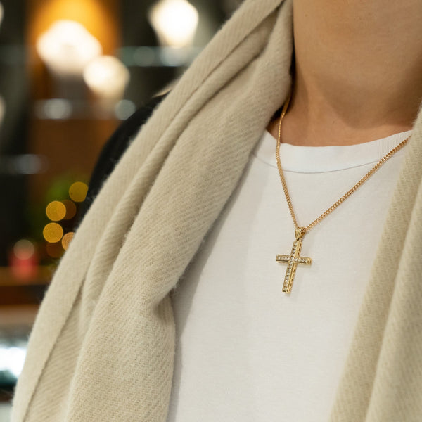 9ct Yellow Gold Chain & 18ct Diamond Stone Cross