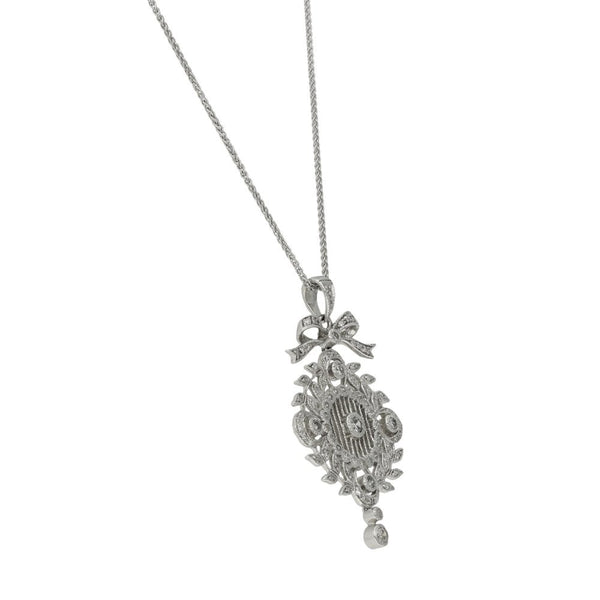 18ct White Gold Diamond Art Deco Pendant & Necklace - 18" - 7.4g