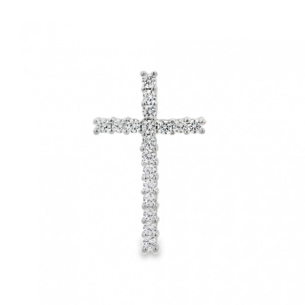 Ladies 9ct White Gold CZ Cross Pendant - 19mm x 32mm - 3.0g