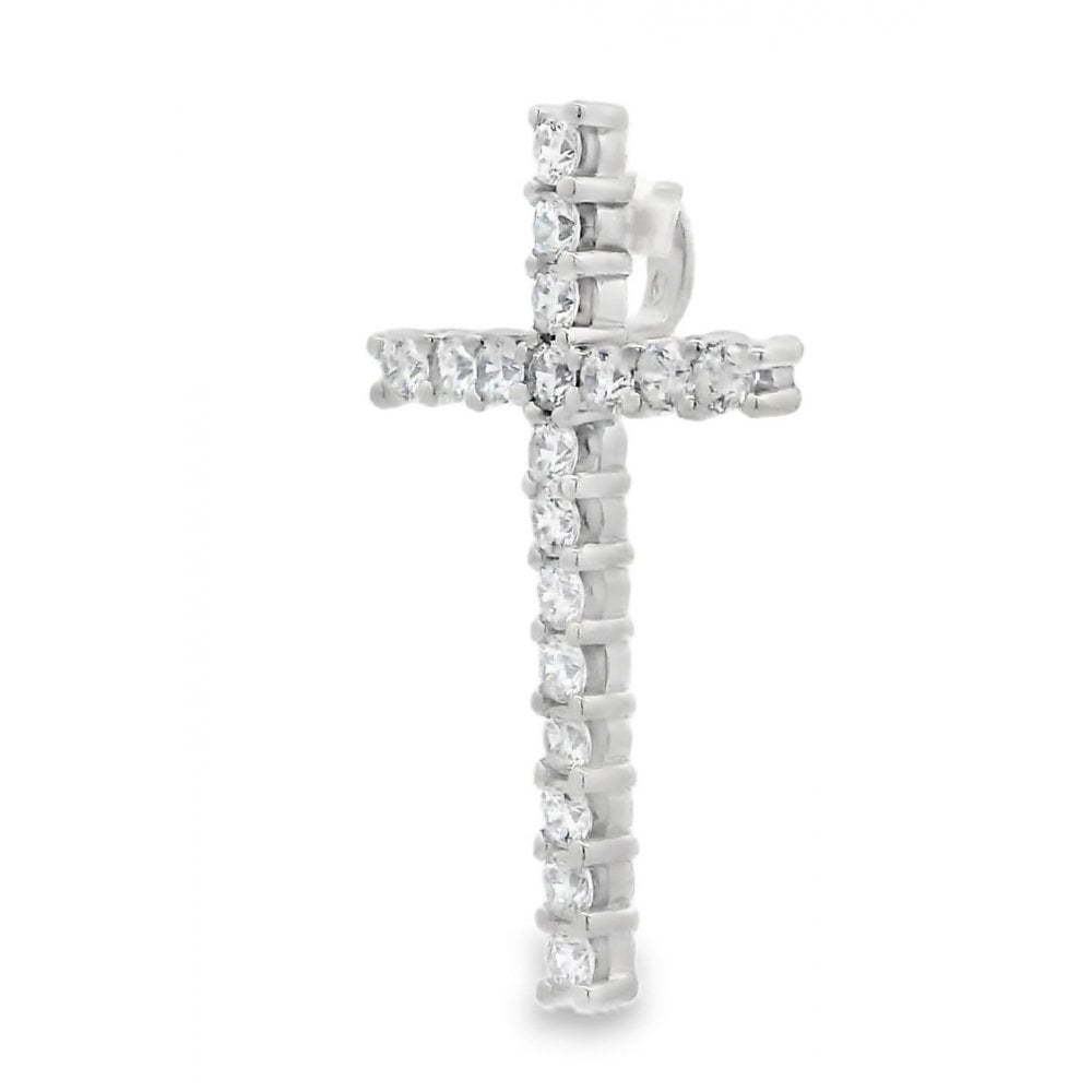 Ladies 9ct White Gold CZ Cross Pendant - 19mm x 32mm - 3.0g
