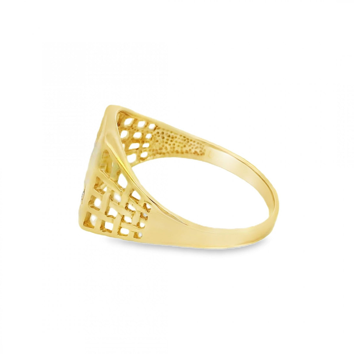 Gents 9ct Yellow Gold Diamond Signet Ring - Size U½ - 14mm