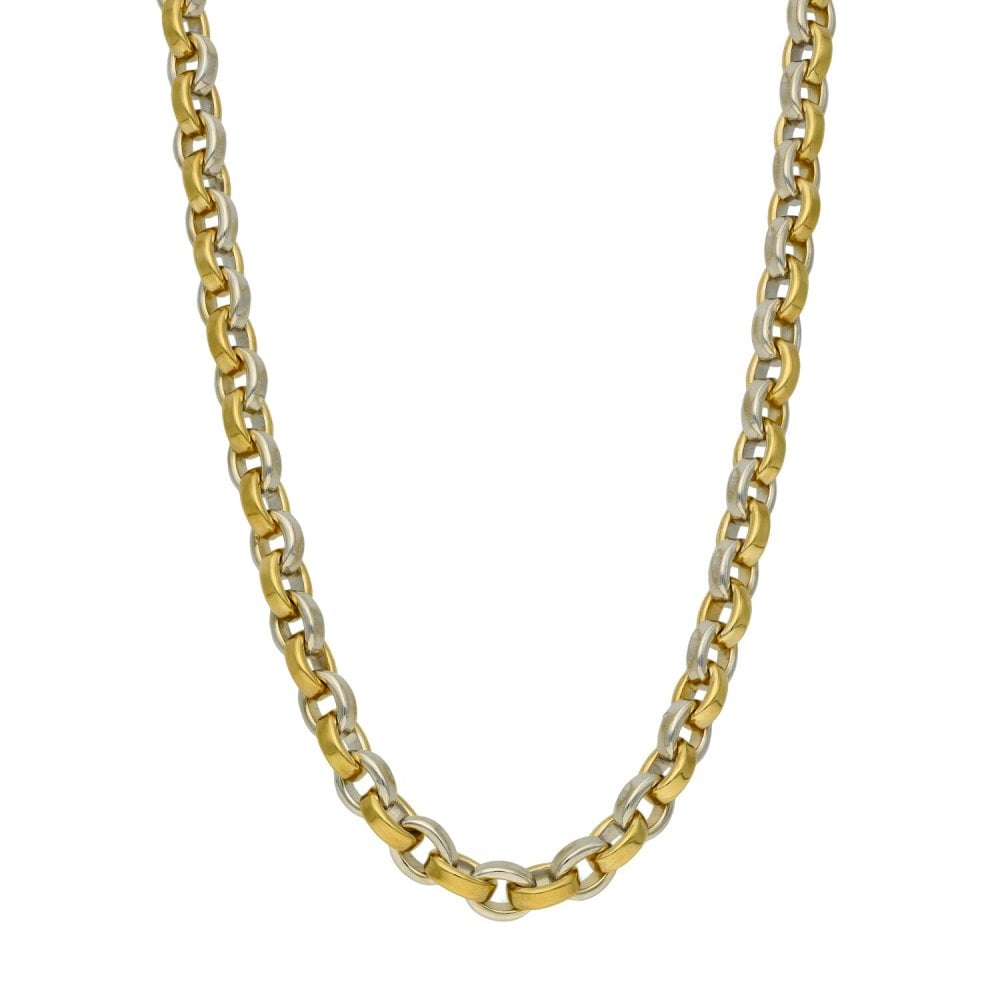 Gents 9ct Yellow & White Gold Oval Belcher Chain - 20" - 47.6g