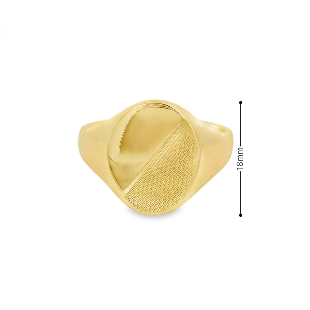 Gents 9ct Yellow Gold Half Patterned Signet Ring - Size Z - 18mm