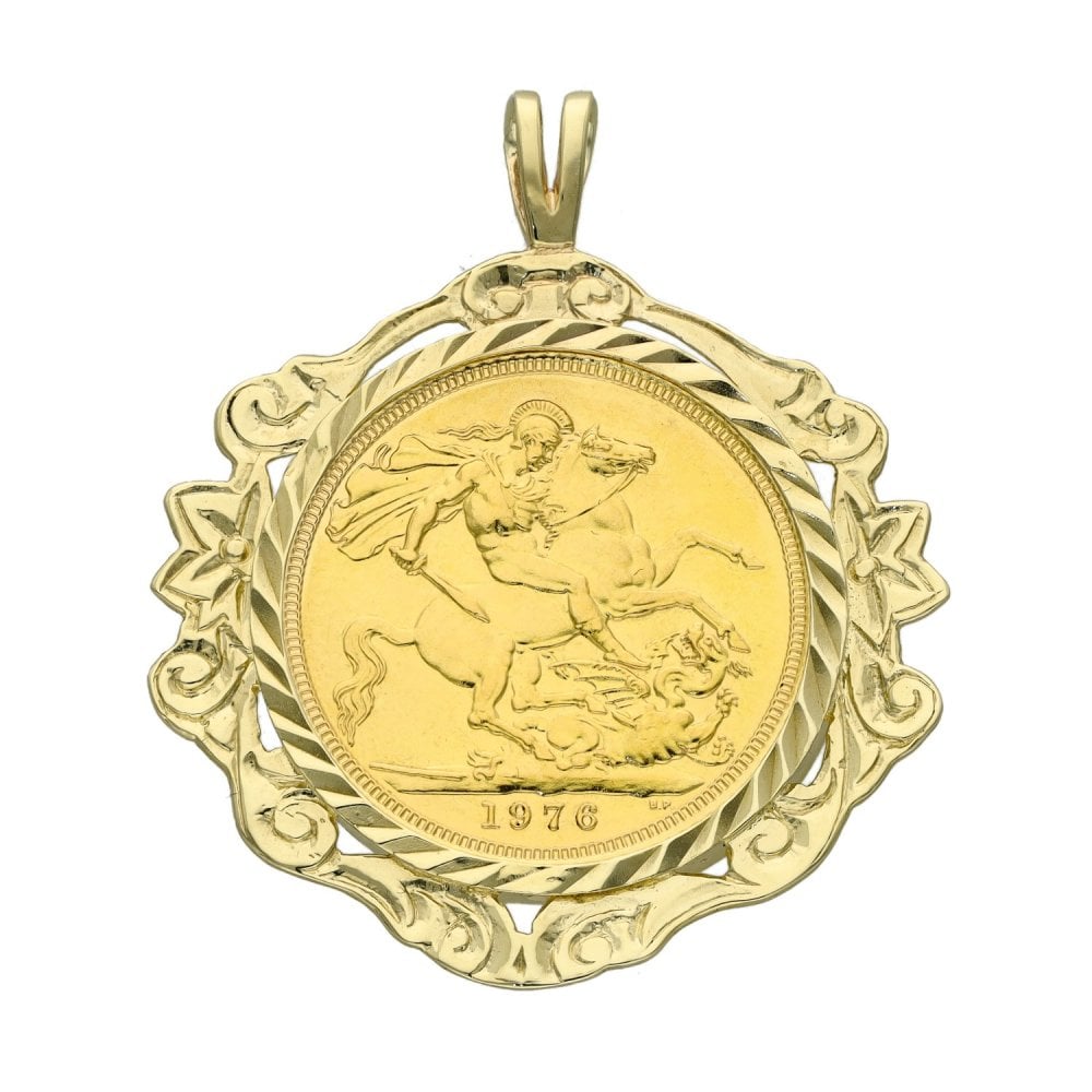1976 Yellow Gold Full Sovereign Coin Pendant - 32mm x 38mm
