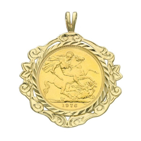 1976 Yellow Gold Full Sovereign Coin Pendant - 32mm x 38mm
