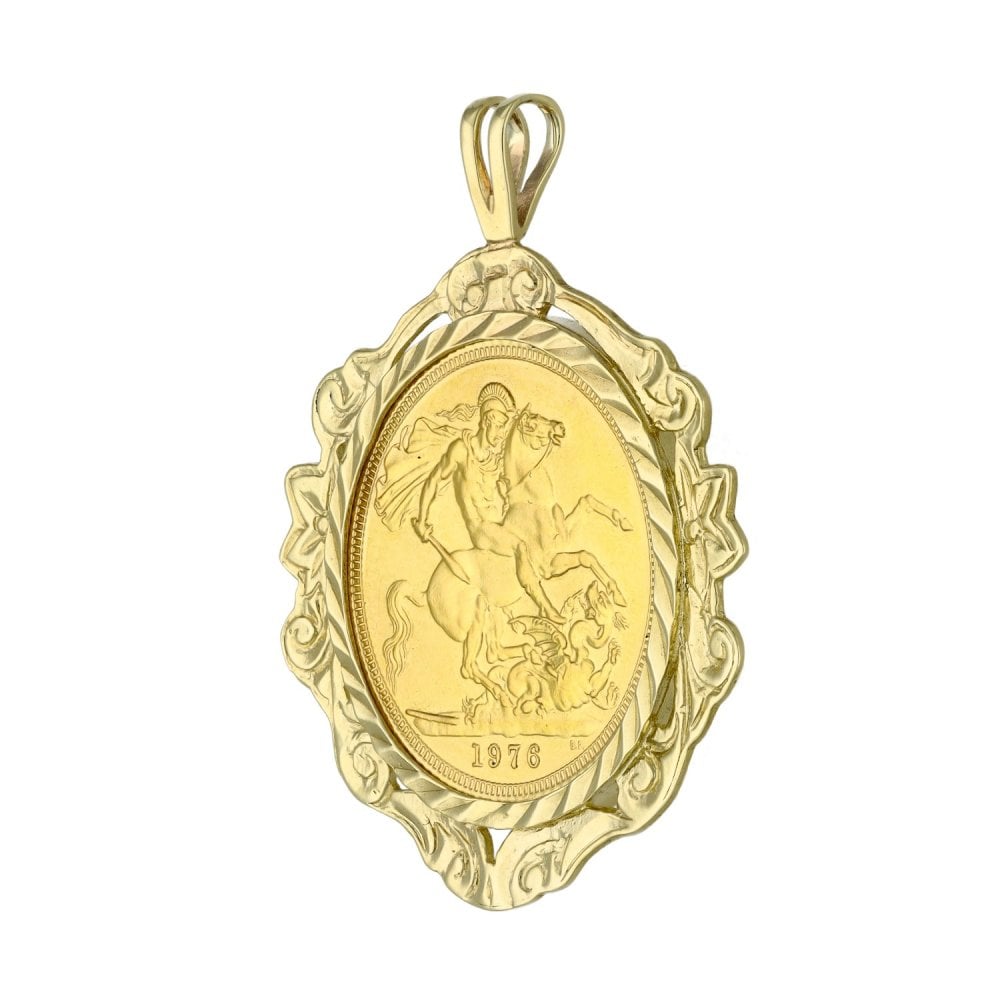 1976 Yellow Gold Full Sovereign Coin Pendant - 32mm x 38mm