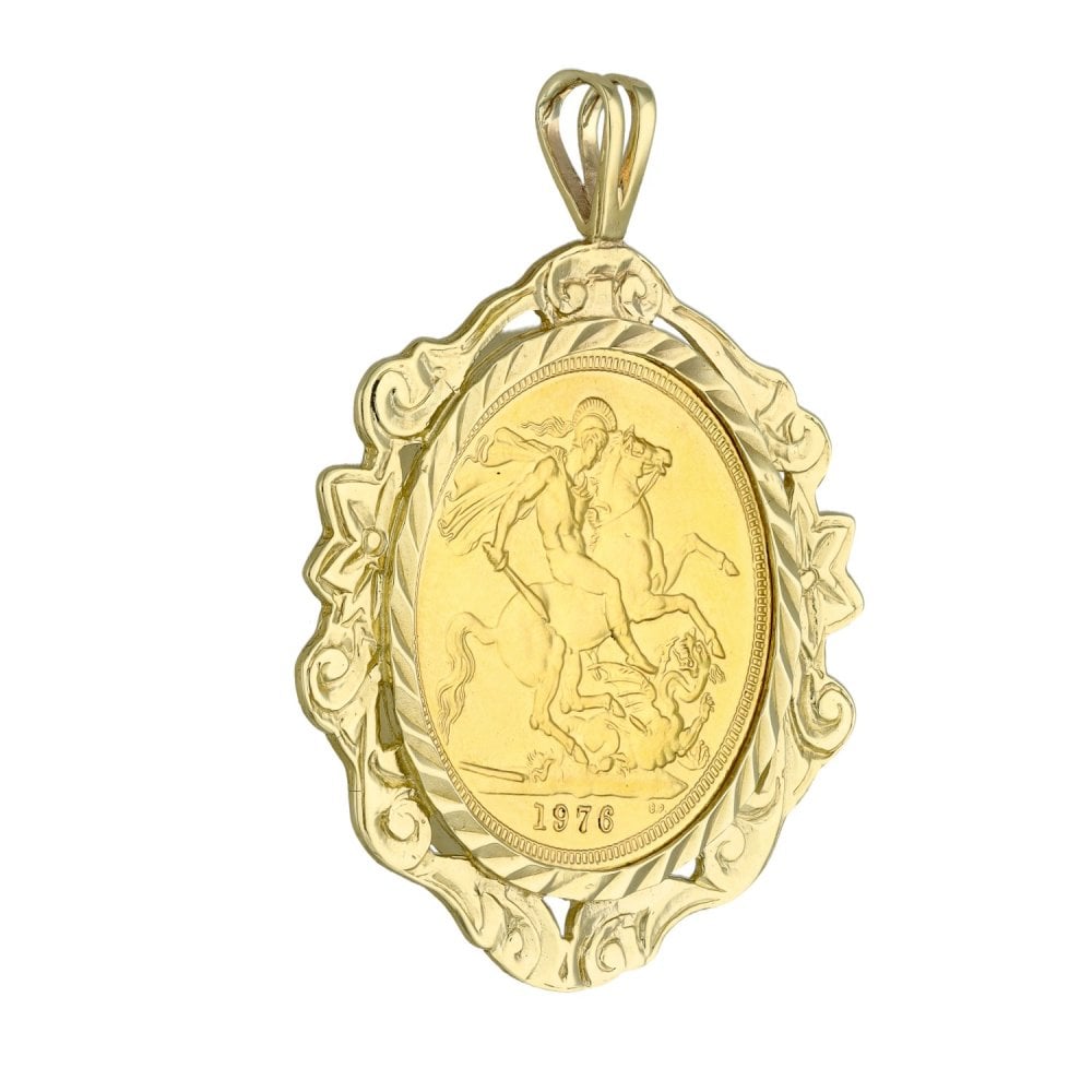 1976 Yellow Gold Full Sovereign Coin Pendant - 32mm x 38mm