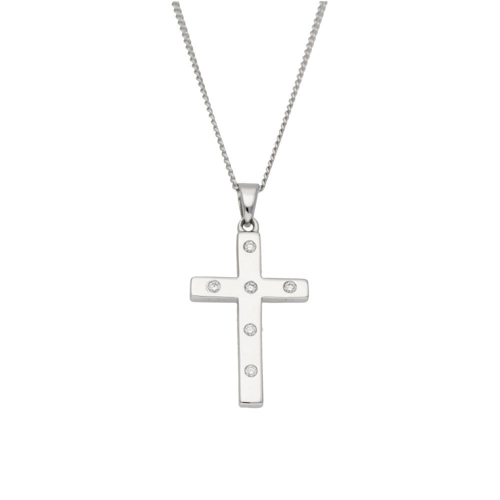 18ct White Gold Diamond Cross Pendant & Necklace - 16" - 0.30ct