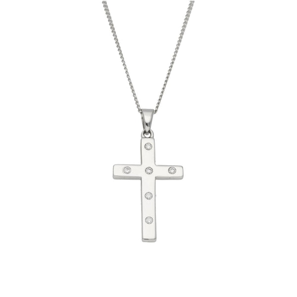 18ct White Gold Diamond Cross Pendant & Necklace - 16" - 0.30ct