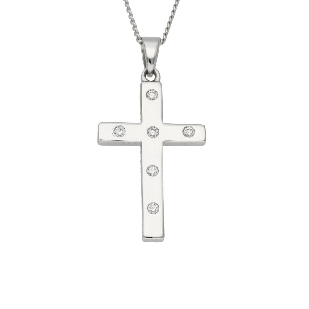 18ct White Gold Diamond Cross Pendant & Necklace - 16" - 0.30ct