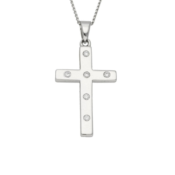 18ct White Gold Diamond Cross Pendant & Necklace - 16" - 0.30ct