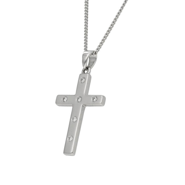 18ct White Gold Diamond Cross Pendant & Necklace - 16" - 0.30ct