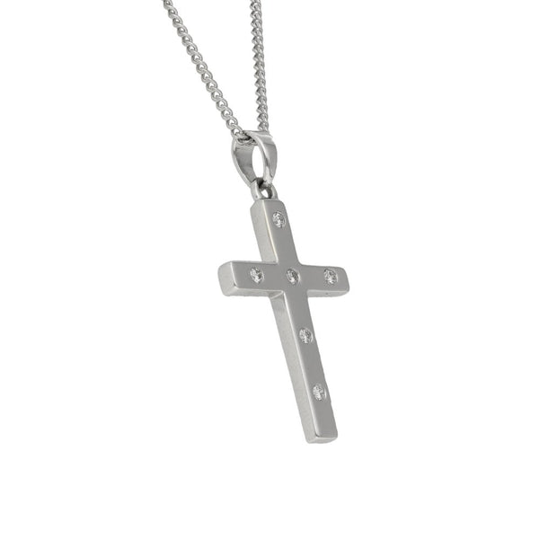 18ct White Gold Diamond Cross Pendant & Necklace - 16" - 0.30ct