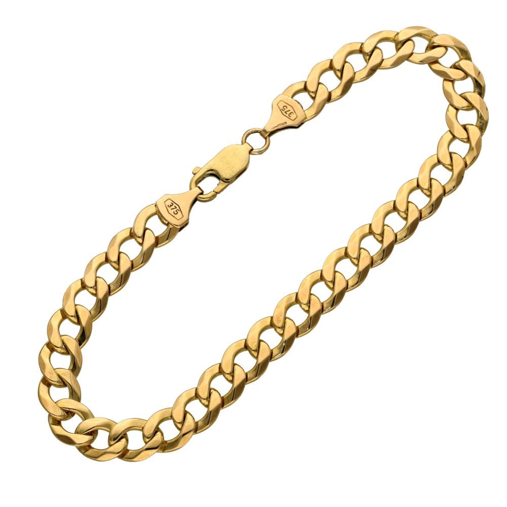 9ct Gents Curb Link Bracelet - 8.5" - 15.0g