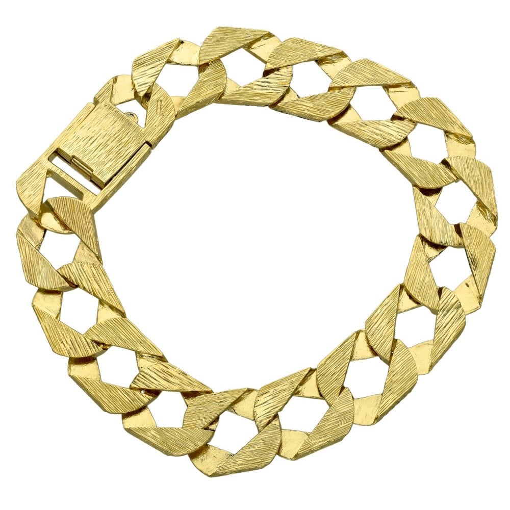9ct Large Patterned Curb Bracelet - 9" - 29.3g