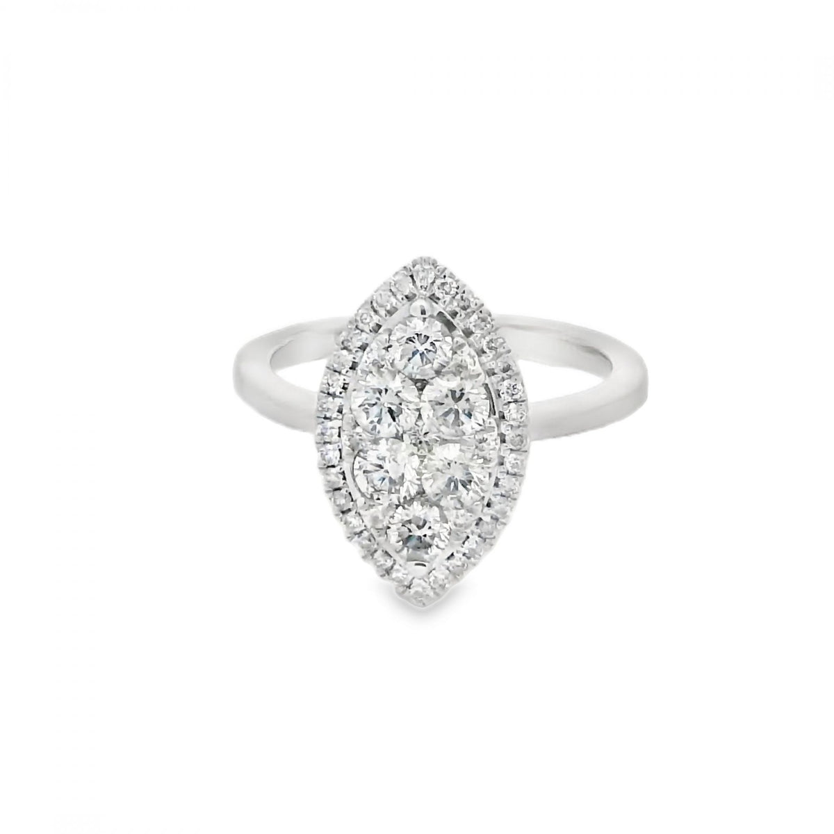18ct White Gold Diamond Cluster Ring - Size N - 1.00ct