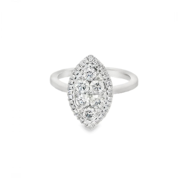 18ct White Gold Diamond Cluster Ring - Size N - 1.00ct