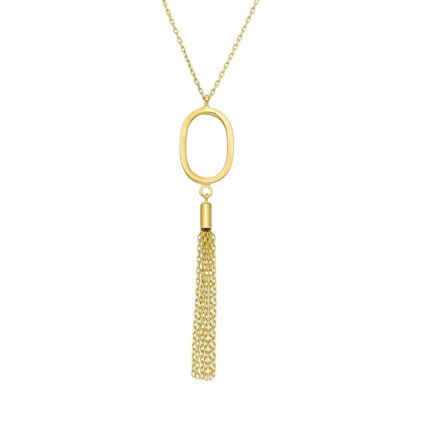 9ct Yellow Gold Oval Tassle Drop Necklace - 18" - 2.0g