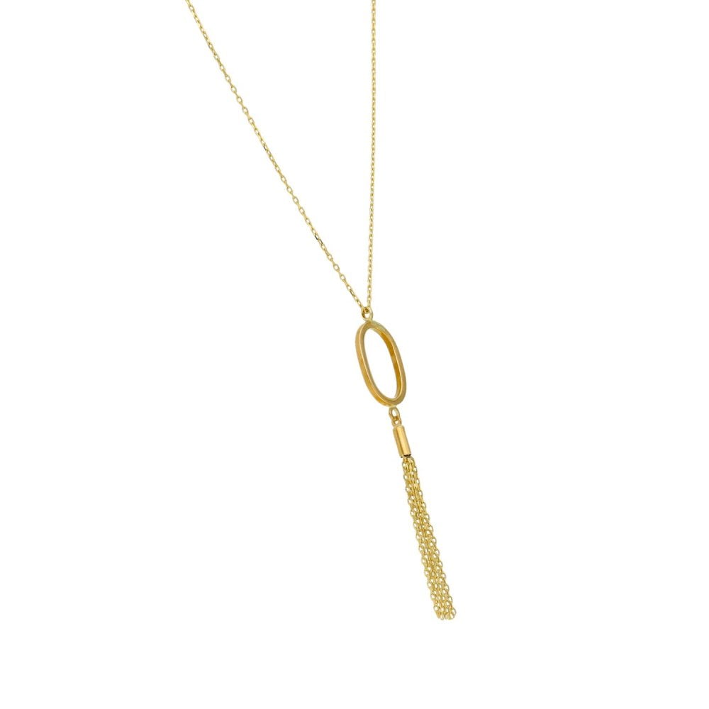 9ct Yellow Gold Oval Tassle Drop Necklace - 18" - 2.0g