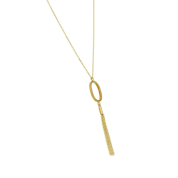 9ct Yellow Gold Oval Tassle Drop Necklace - 18" - 2.0g