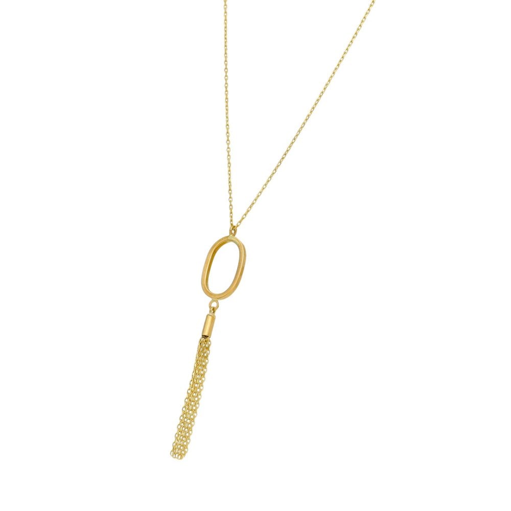 9ct Yellow Gold Oval Tassle Drop Necklace - 18" - 2.0g