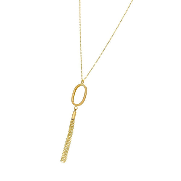 9ct Yellow Gold Oval Tassle Drop Necklace - 18" - 2.0g