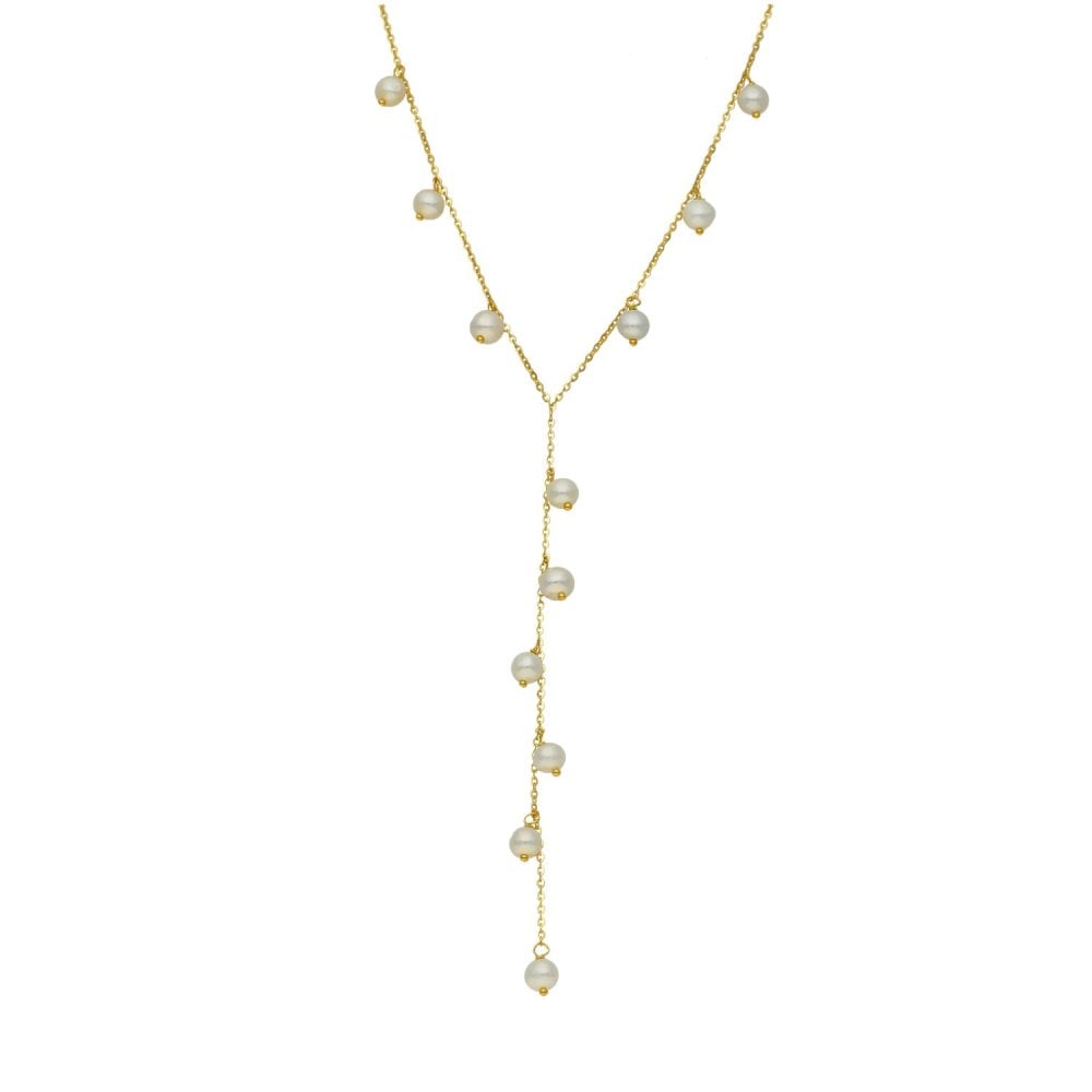9ct Yellow Gold Cultured Pearl Drop Necklace - 18" - 2.2g