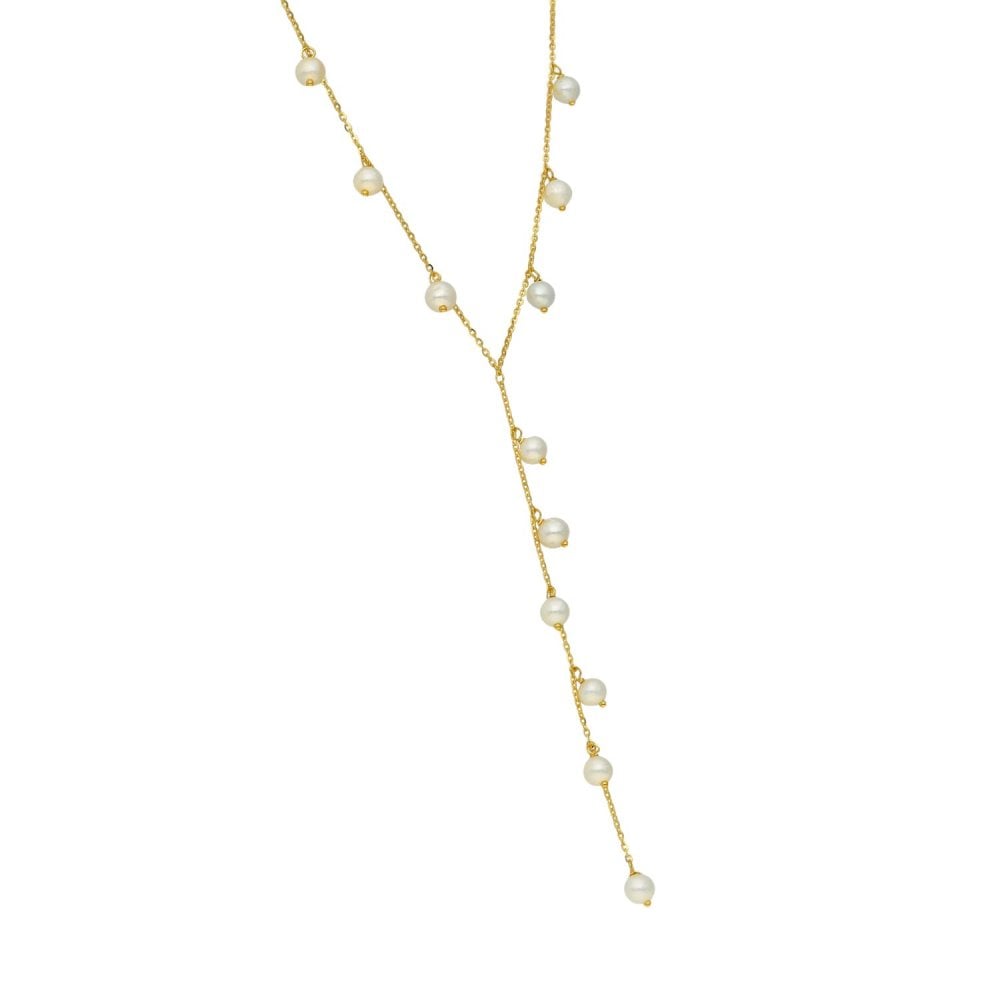 9ct Yellow Gold Cultured Pearl Drop Necklace - 18" - 2.2g